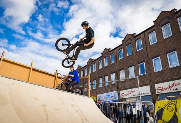 Find out more. BMX show on halfpipe. Photo credit James Mulkeen