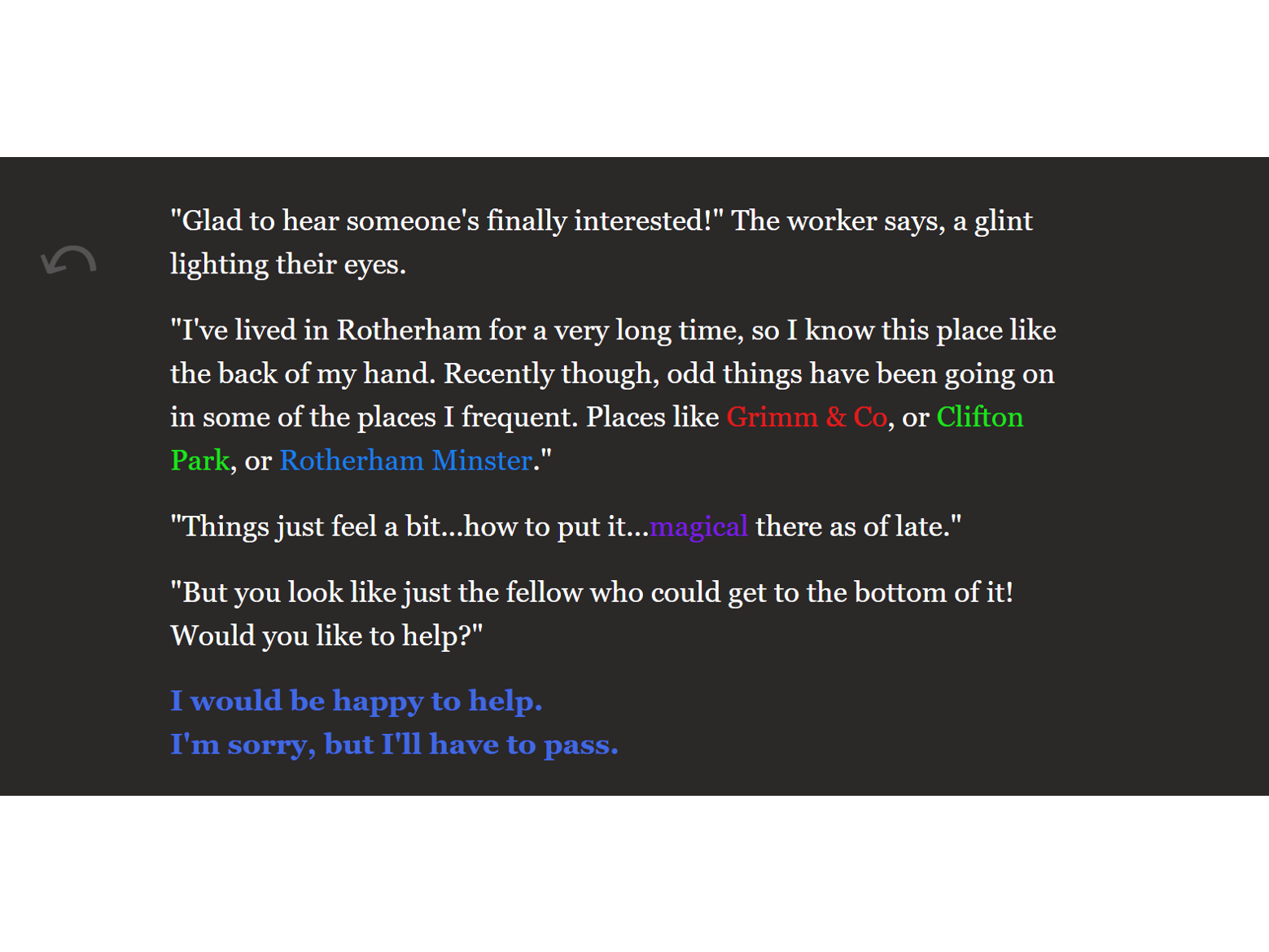 Text from an example Twine game